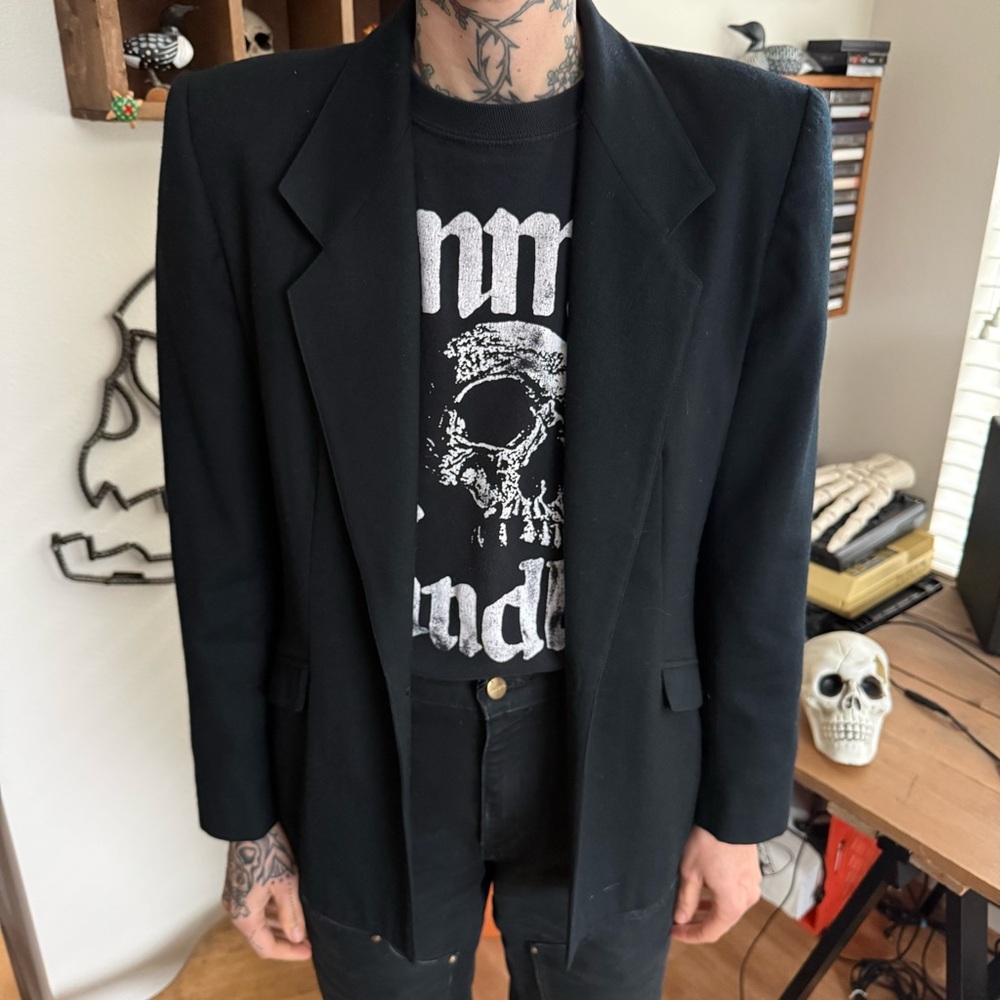 ๐ SOLD ๐ Vintage 80s Black Worsted Wool Single Button Blazer by Prophecy ~ Small - Picture 2 of 8